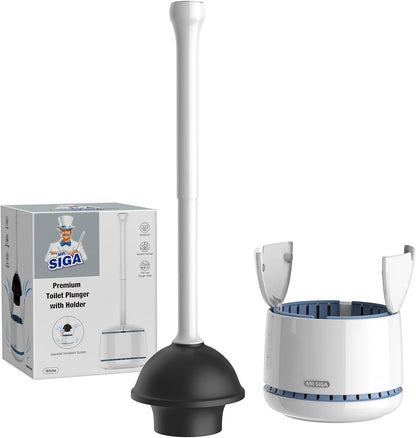 MR.SIGA Toilet Plunger with Holder, Heavy Duty Toilet Plunger and Holder Combo for Bathroom Cleaning, Black