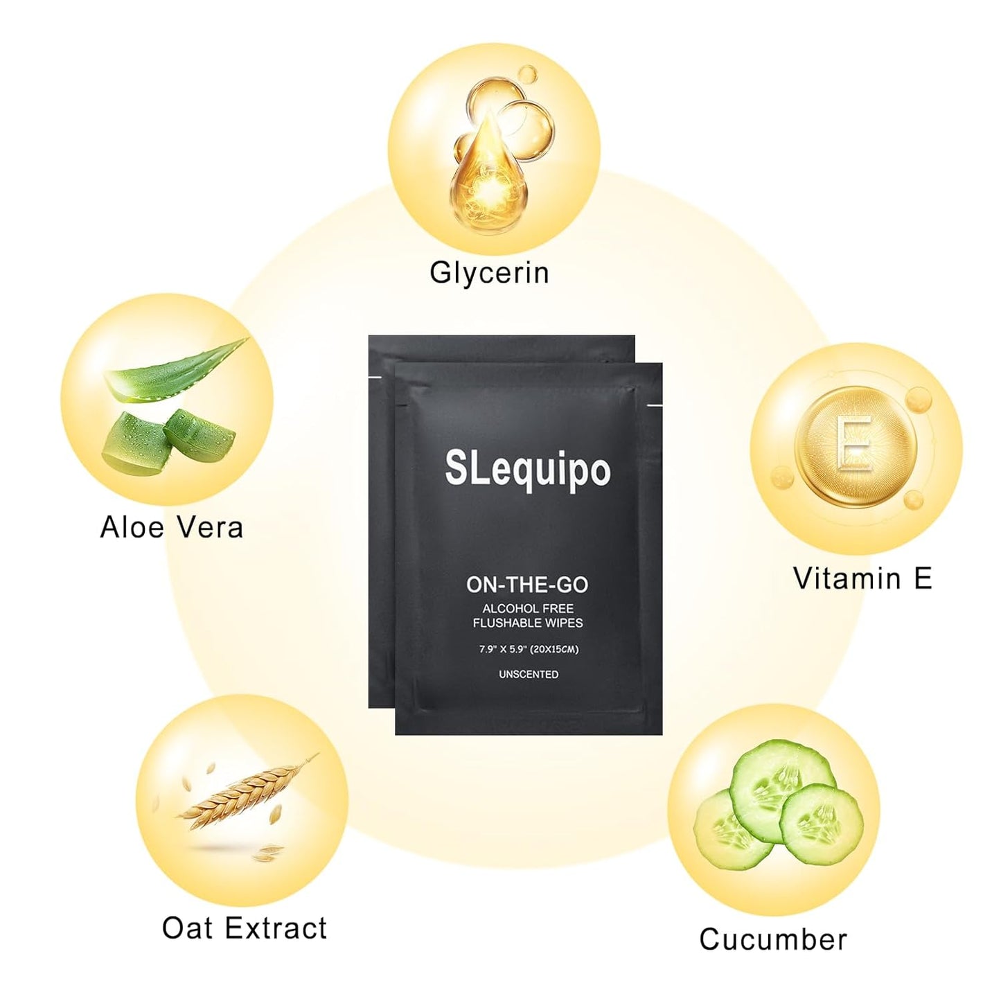 100 Pcs Flushable Wet Wipes, Aloe Vera for Butt, Hands, Face Cleaning, Sufficient Quantity, Individual Wrapped, Portable Size, Ideal for Daily Use, Plant Based, Black