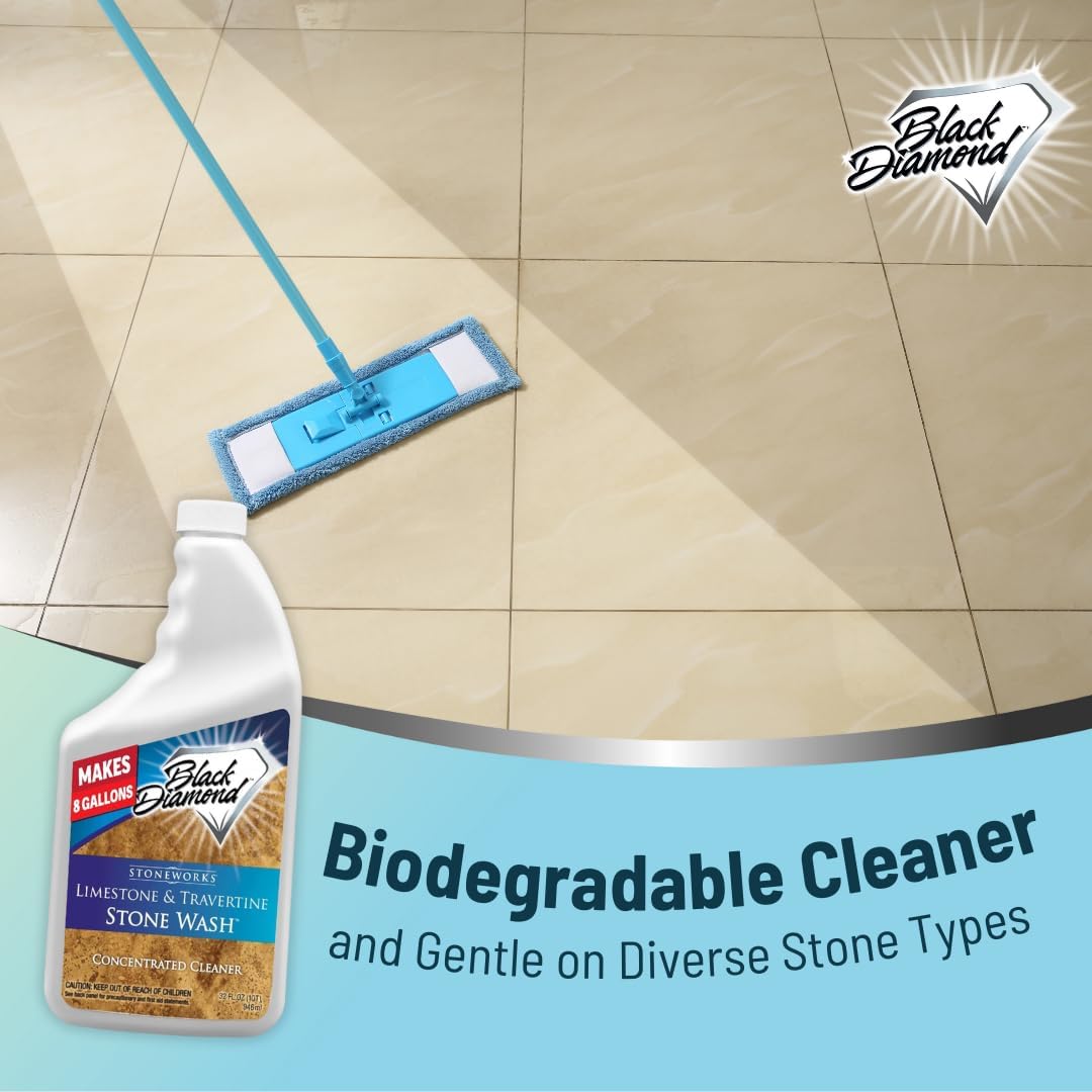 Black Diamond Stoneworks Natural Stone Cleaner - Limestone, Slate & Travertine Cleaner - Natural Stone Shower Cleaner for Marble - Concentrated PH Neutral Stone Floor Cleaner - 1-Gallon.