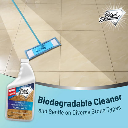 Black Diamond Stoneworks Natural Stone Cleaner - Limestone, Slate & Travertine Cleaner - Natural Stone Shower Cleaner for Marble - Concentrated PH Neutral Stone Floor Cleaner - 1-Gallon.