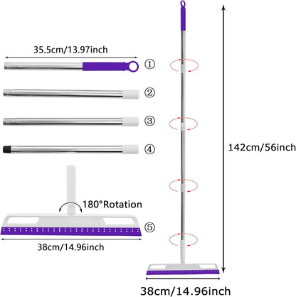 Multifunction Rubber Air Broom, Silicone Floor Squeegee with 56" Long Handle, Rubber Sweeper, Air Broom for Floor Bathroom Kitchen Shower Tile Pet Hair Fur Marble Glass Water Window Foam Clean (Grey)