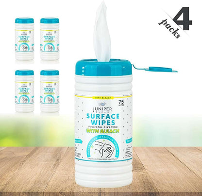 Juniper CLEAN 3 Pack Surface Cleaning Wipes with Bleach, All-Purpose Cleaner for Bathroom, Kitchen, Office, 216 Count Soft Flow, Fresh Scent, Lint Free & Durable