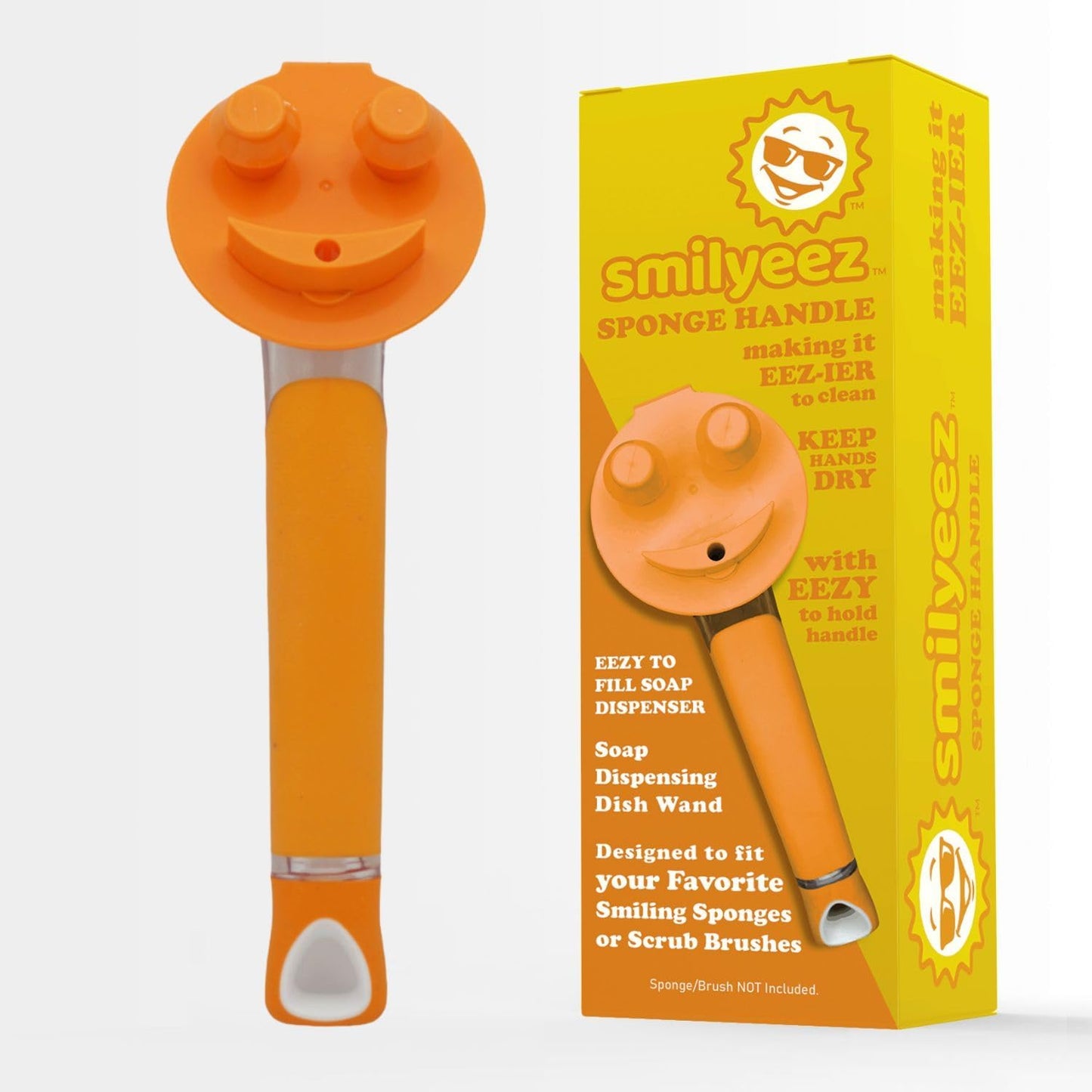 The Original Smiling Handle with Soap Dispensing for Scrub Daddy (Reg. TM) Sponge and Scrub Moji Sponge (White)