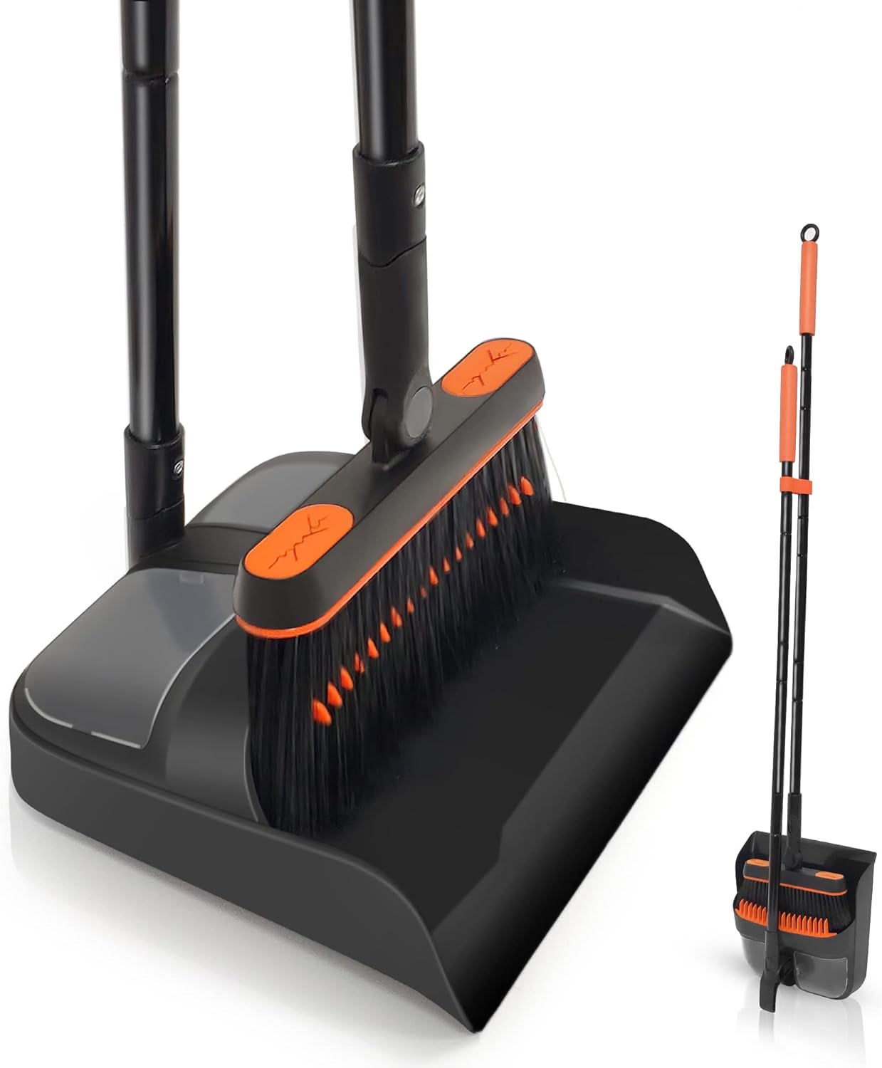 JEHONN Broom and Dustpan Set for Home, 54 Inches Long Handle Lightweight 180 Degree Rotating Indoor Upright Standing Dust Pan with Comb Teeth, Store Sweep Set for Room Kitchen Lobby Office