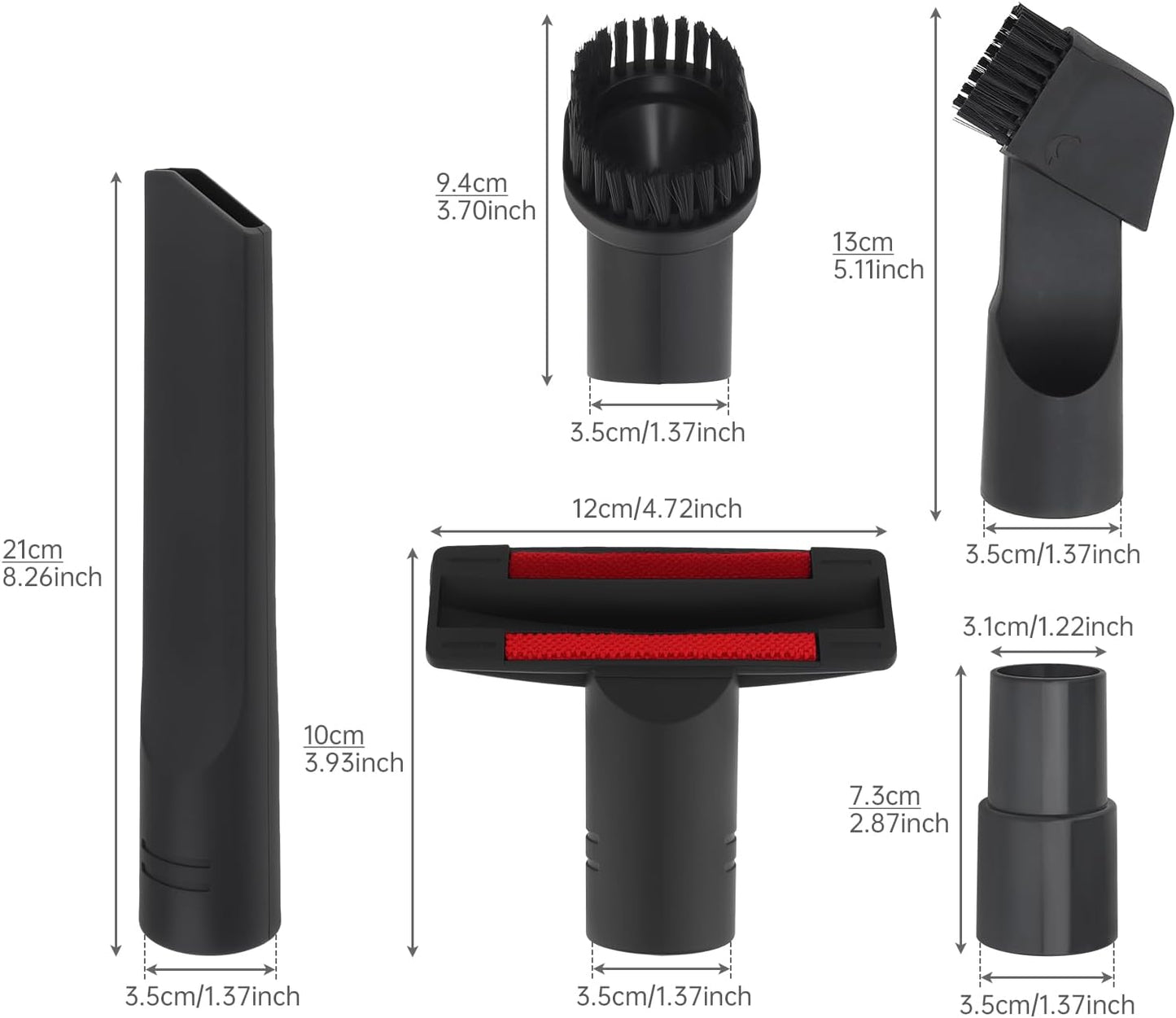 Vacuum Cleaner Attachment 5PC, Household Cleaning Vacuum Brushes Cleaner with Adapters for Shop Vac Accessories, Inner Diameter 1.37inch Suction Flat Head & Round Brush T-shaped Sofa Suction Nozzle