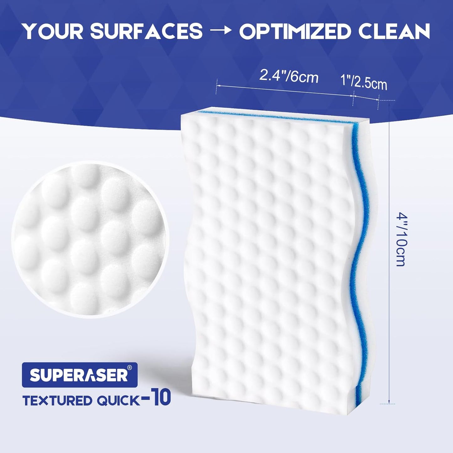 Magic Sponge Eraser,Tex-10 Scrub Melamine Sponges, Heavy Duty No Scratches (HD-PU-Durable 10-Pack)