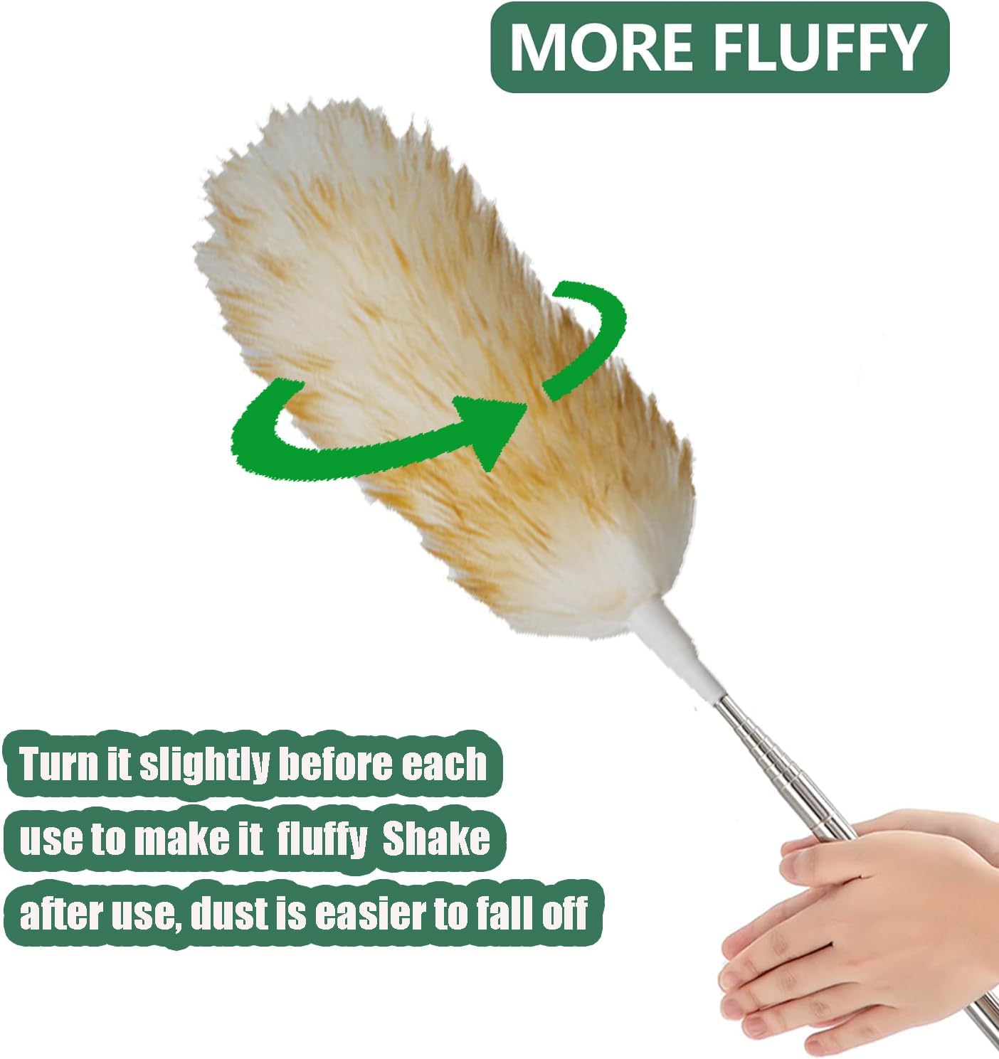 Lambswool Feather Duster with Extension Pole up to 57.5inch,Extendable Feather Duster Used for Cleaning High Ceiling Fan, High Ceilings,Furniture,Hard to Reach Areas