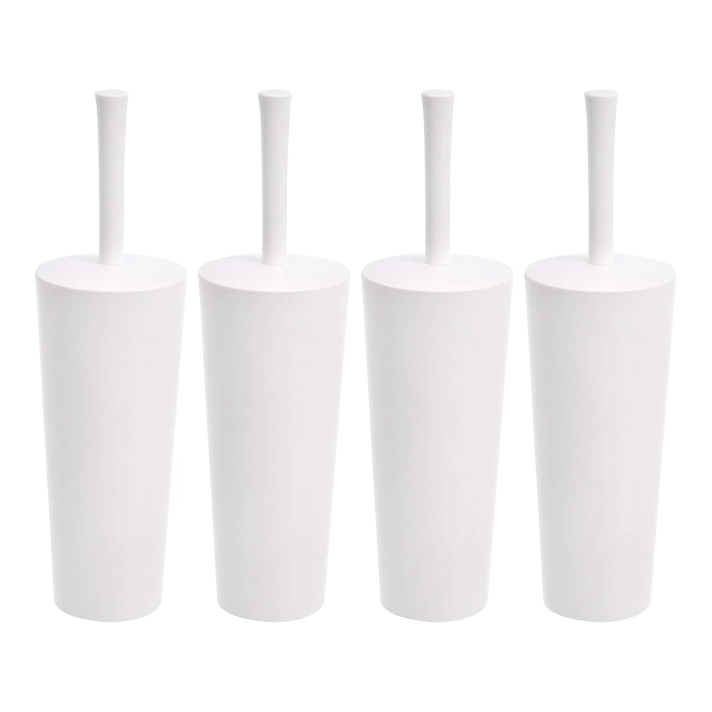 Amazon Basics Toilet Brush and Holder Set, Heavy-Duty Bristle Scrub Brushes with Non-Slip Handle, White, 4-Pack