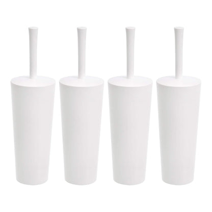 Amazon Basics Toilet Brush and Holder Set, Heavy-Duty Bristle Scrub Brushes with Non-Slip Handle, White, 4-Pack