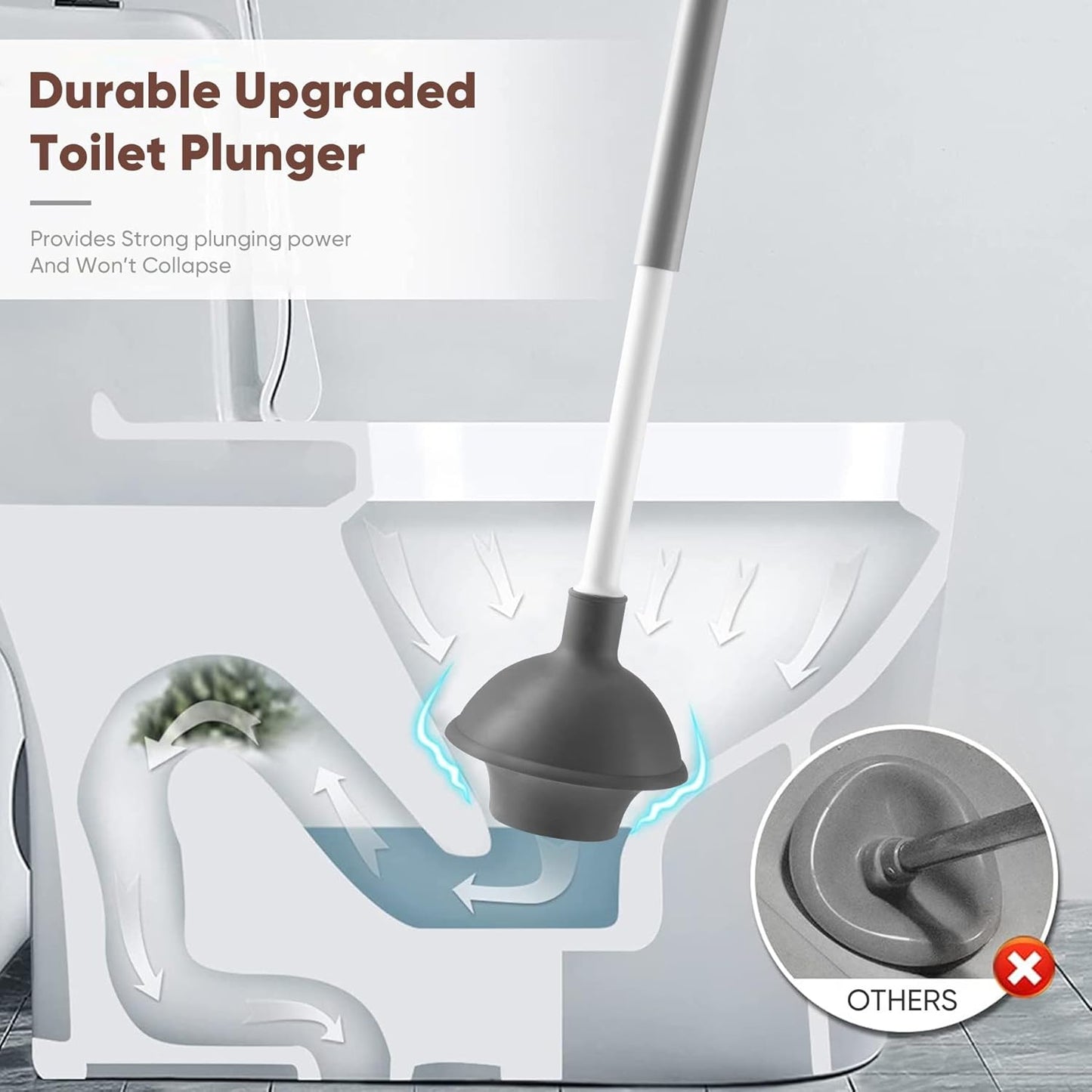 Eyliden Toilet Plunger and Brush Set | 2-in-1 Bathroom Cleaning Tools with Holder | Unclogs Toilets, Deep Cleans Bowls | Compact Caddy Stand | Nylon Bristles, Durable Plastic, Black