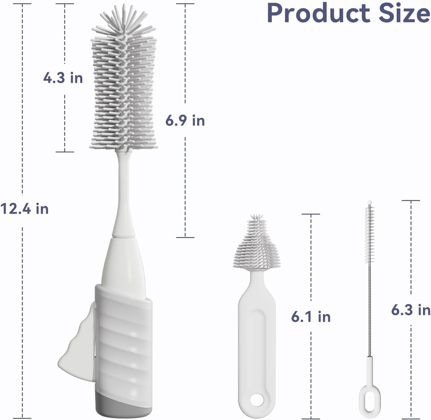 Baby Bottle Brush Set, Innovative Efficient Press-to-Spin Brush Cleaner - Includes Silicone Bottle Brush, Nipple Brush, Straw Cleaner - Spinning Generates Rich Foam for Deep Cleaning, Blue