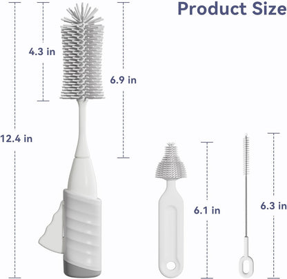 Baby Bottle Brush Set, Innovative Efficient Press-to-Spin Brush Cleaner - Includes Silicone Bottle Brush, Nipple Brush, Straw Cleaner - Spinning Generates Rich Foam for Deep Cleaning, Blue