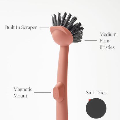 Earth & Mango Magnetic Dish Brush & Scraper, Snaps to Sink, Non-Scratch, Dishwasher Safe, Dish Scrubber – Onyx Black