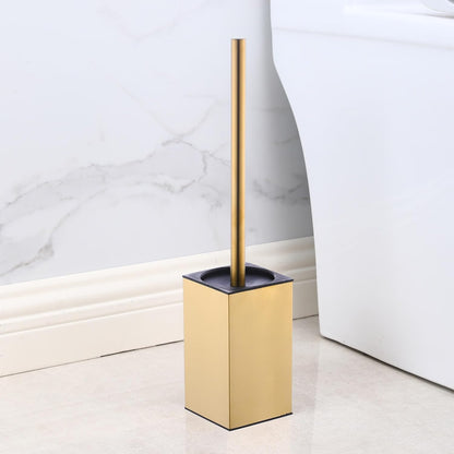 Toilet Brush and Holder, Stainless Steel Square Toilet Bowl Brush Freestanding with Lid,Toilet Cleaner Brush Set for Bathroom Storage,Brushed Gold