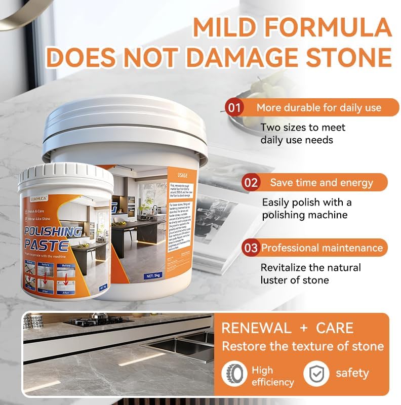 Professional Nature Stone Polishing Kit with Paste | Sealer & Protectant for Marble, Granite, Quartz Countertops, Floors & Walls - Must Be Used with Polishing Machine (1kg)