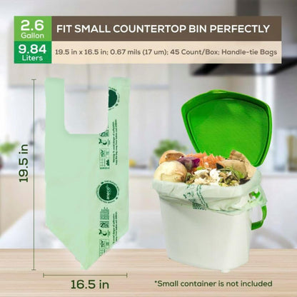 (Include 10 Bonus Bags) ANECO 100% Compostable Waste Bags 2.6 Gallon, Extra Thick Kitchen Small Compost Bags for Countertop Bin, 110 Count (100 + 10 Extra)