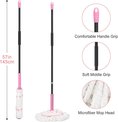 KeFanta Self-Wringing Twist Mop for Floor Cleaning, Long Handled Microfiber Floor Mop with Top Scouring Pad for Kitchen, Hardwood, Restaurant, Bathroom, Garages, Warehouses, Office,57-inch