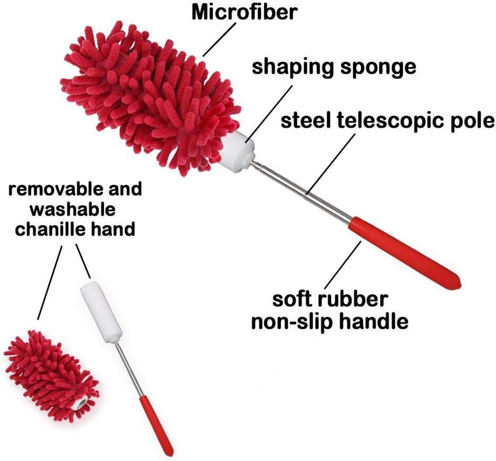 Microfiber Extendable Hand Dusters Washable Dusting Brush with Telescoping Pole for Cleaning Car, Computer, Air Conditioning, TV and Else Pack of 3