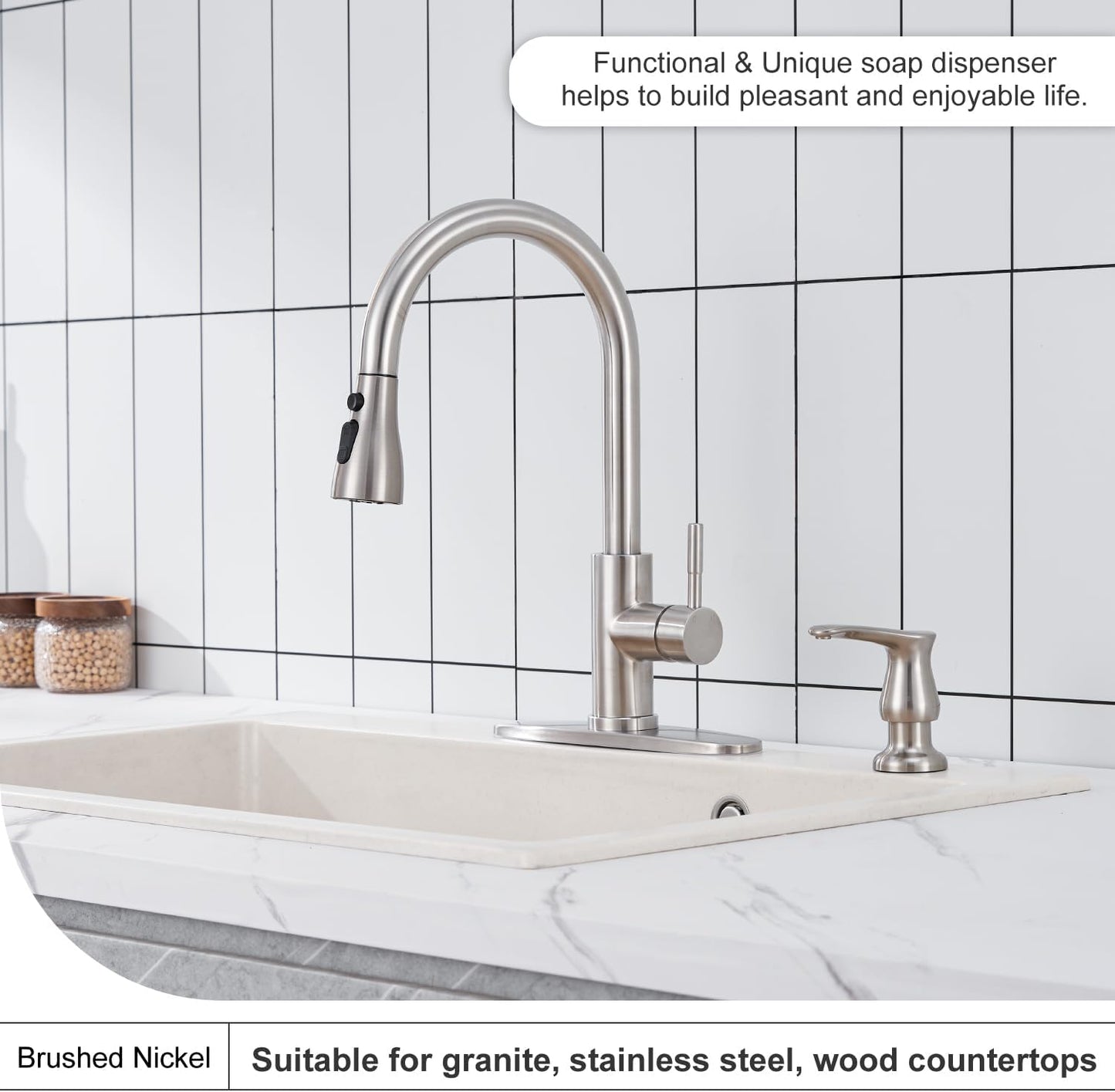 GAGALIFE Kitchen Sink Soap Dispenser Brushed Nickel, Under Sink Soap Dispenser with 40" Silicone Extension Tube Kit,Say Goodbye to Frequent Refills