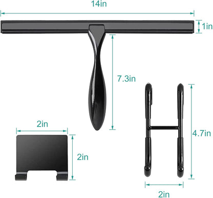 Shower Squeegee for Glass Doors,12-Inch Shower Glass Squeegee, Sliver Shower Squeegee for Shower Doors,Mirror,Windows, with Shower Door Hook and Adhesive Hook