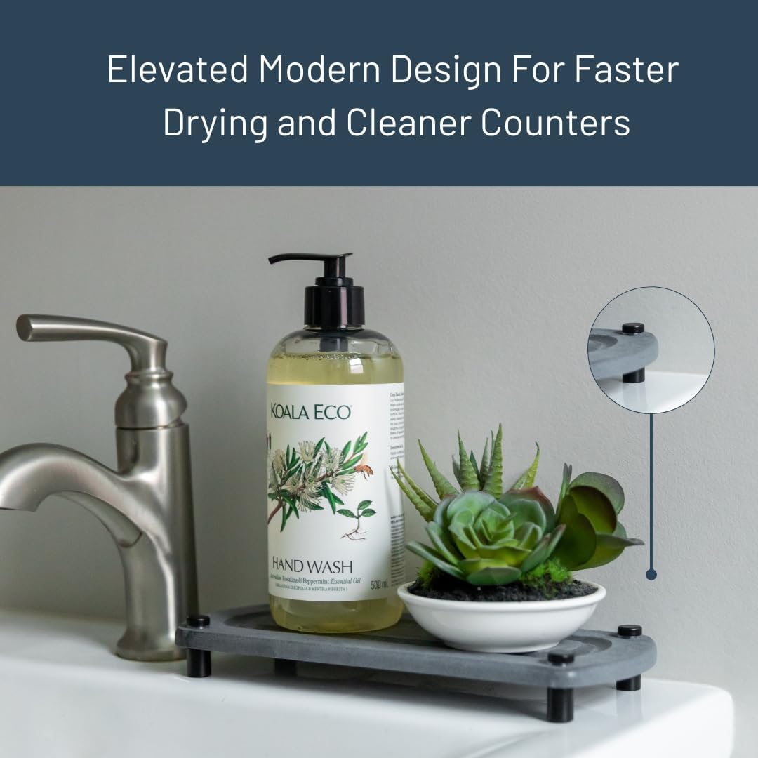 Premium Sink Caddy – Water-Absorbing Diatomaceous Earth Tray for Sink, Elevated Stainless Steel Feet, Non-Toxic, Fast-Drying, Kitchen or Bathroom