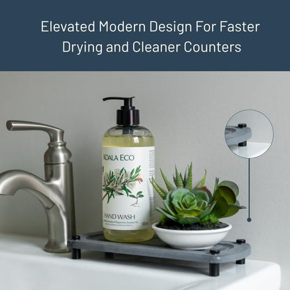 Premium Sink Caddy – Water-Absorbing Diatomaceous Earth Tray for Sink, Elevated Stainless Steel Feet, Non-Toxic, Fast-Drying, Kitchen or Bathroom