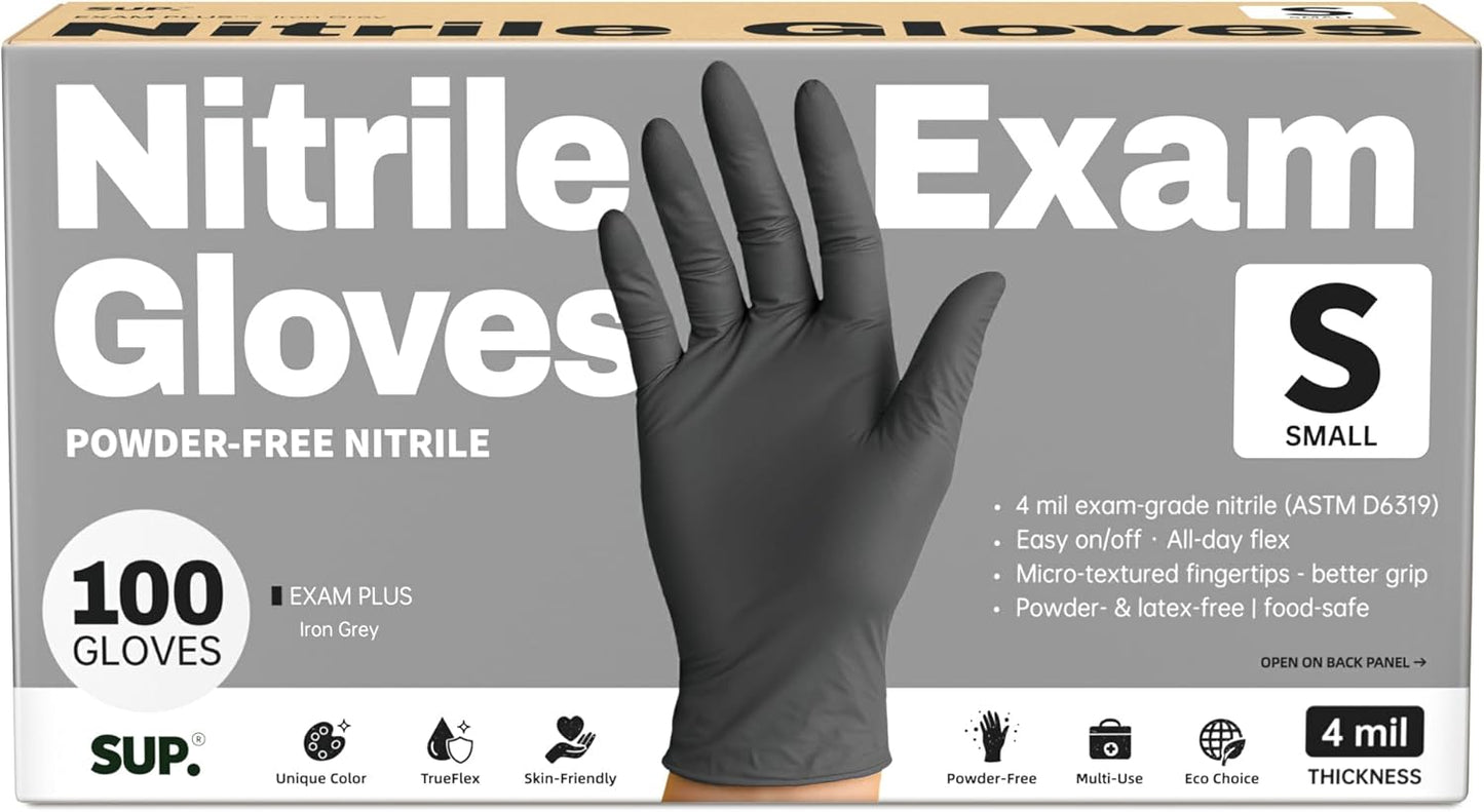 SUP Powder-Free Nitrile Exam Gloves, 100 Count, Food Safe Latex-Free Medical Non-Sterile Cooking Disposable Glove, Black
