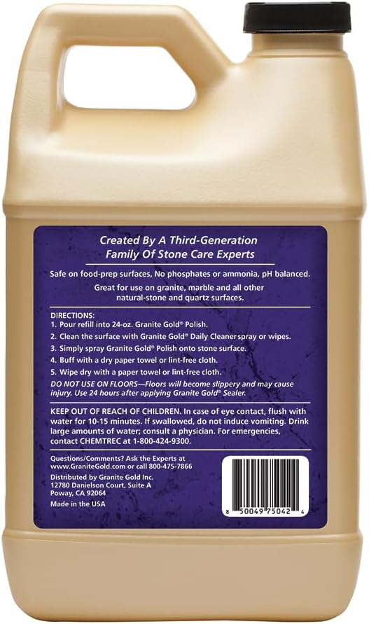 Granite Gold Polish Spray, Streak-Free Shine for Granite, Quartz, Marble, Travertine, Natural Stone Countertops, 24 Fl Oz (Pack of 1)
