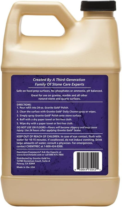 Granite Gold Polish Spray, Streak-Free Shine for Granite, Quartz, Marble, Travertine, Natural Stone Countertops, 24 Fl Oz (Pack of 1)