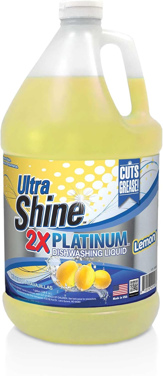 Ultra Shine 3X Platinum Bulk Dishwashing Liquid, Powerful Grease Remover, 5-Gallon - Concentrated Dish Cleaner Soap for Commercial Kitchens, Restaurants & Home Cleaning, Gentle on Hands & Skin