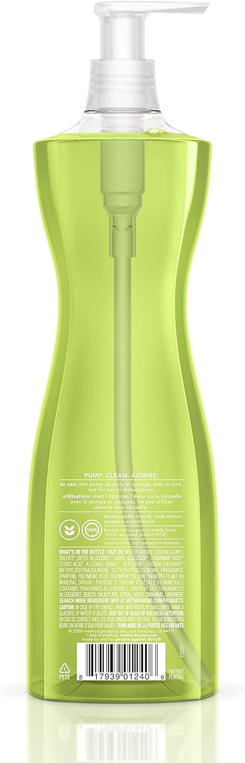 Method Gel Dish Soap, Lime + Sea Salt, Tough on Grease, 18 Fl Oz (Pack of 6)