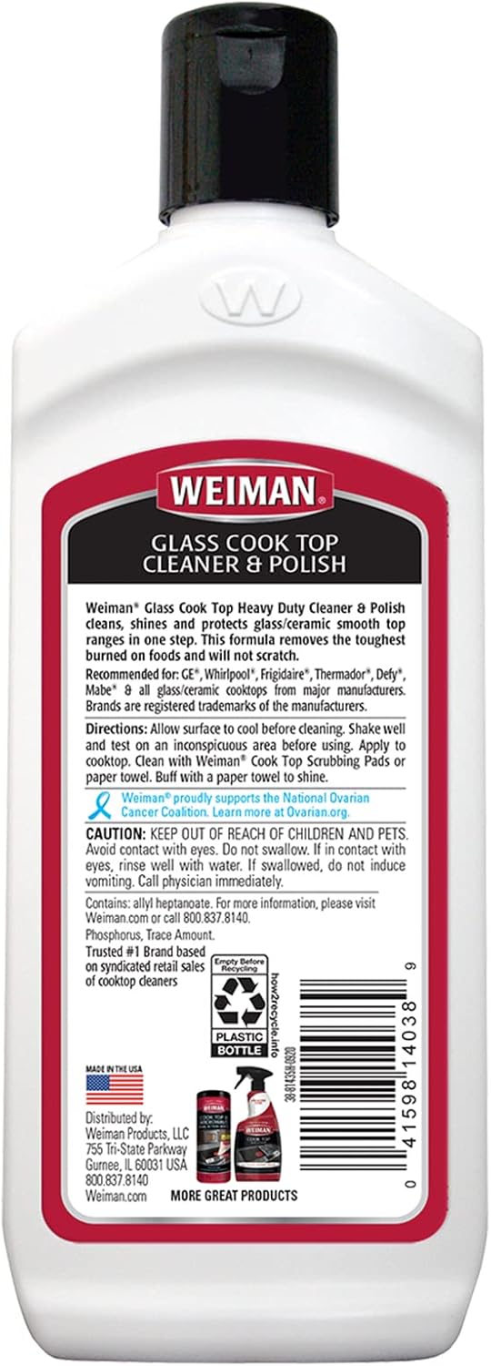 Weiman Non-Abrasive, No Scratch Induction Glass Ceramic Stove Cooktop Heavy Duty Cleaner and Polish, 20 Ounce