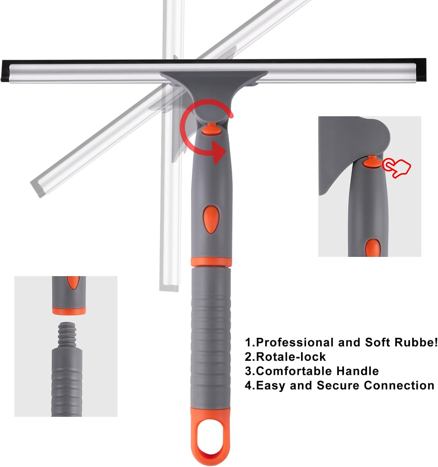 All Purpose 12 inch Shower Squeegee with 2pcs Rubber Wiper Blade BITOPE Window Squeegee Soft Safe to Clean Shower Door Bathroom Car Windshield Glass Mirrors