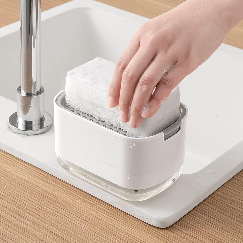 Kitchen Dish Soap Dispenser with Sponge Holder, 2-in-1 Countertop Soap Pump Dispenser, Soap Dispenser for Kitchen Sink with 2-Packs Wire Dishwashing Rag,Black
