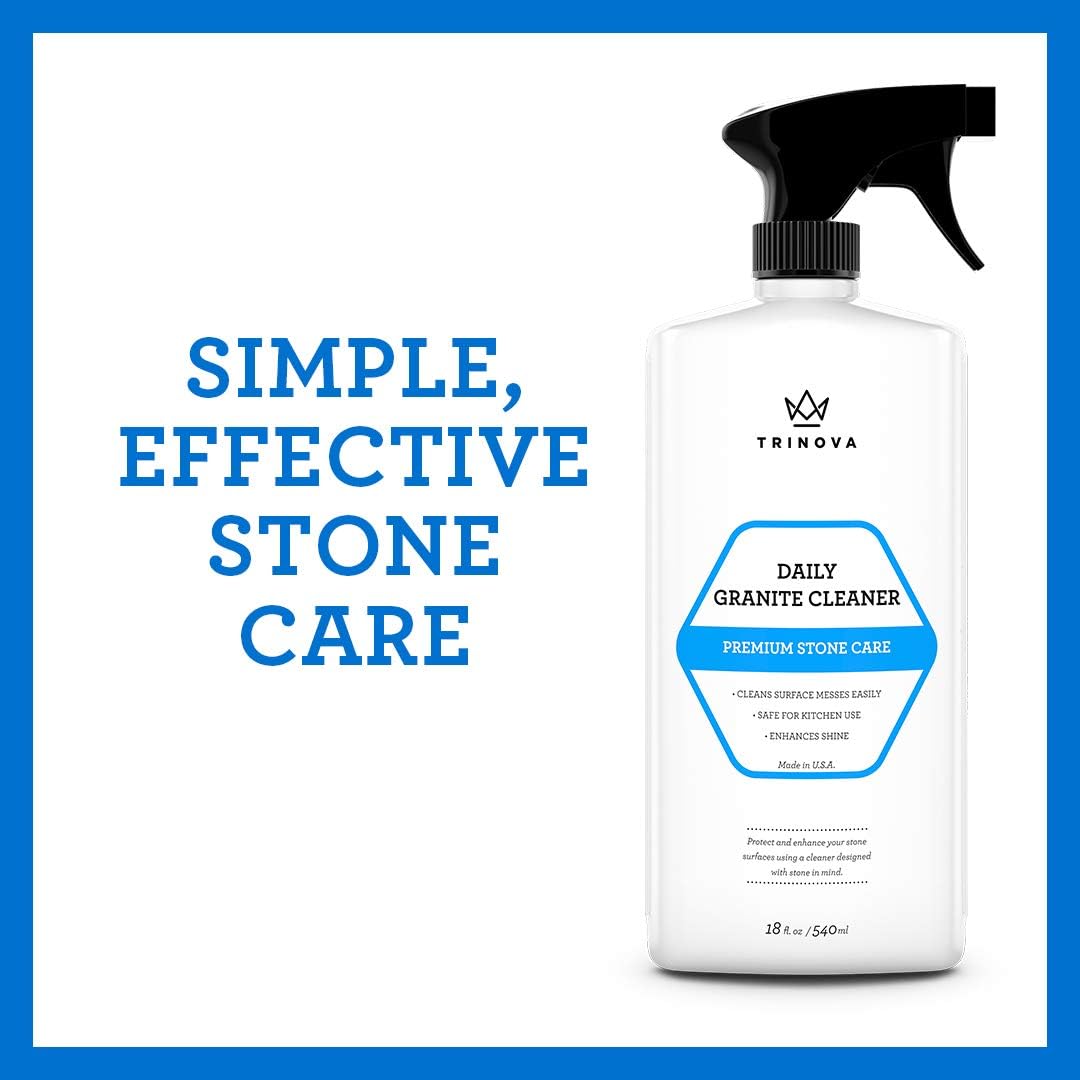 TriNova Granite Cleaner & Polish for Daily Use - Made in USA, Enhances Shine, Streak-Less - for Counter-Tops, Marble, Stone, Bathroom Tile Kitchen, & Islands - 18 fl oz