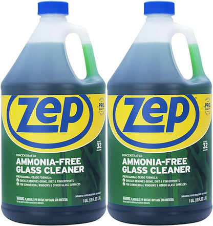 Zep Ammonia Free Glass Cleaner Concentrate - 1 Gallon (Case of 4) ZU1052128 - Professional Grade Formula Removes Dirt, Fingerprints, and Grime from Windows, Mirrors, Acrylic Surfaces, and Tinted Glass