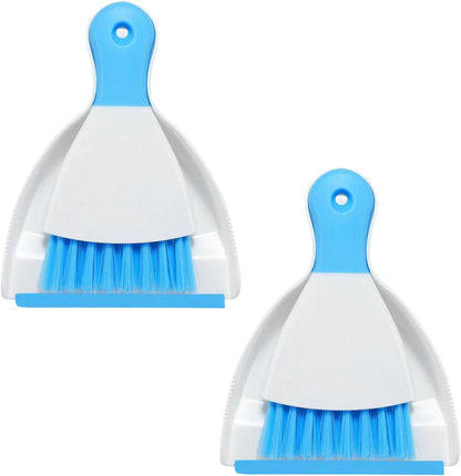 NACENA Mini Dustpan and Brush Set 2 Pack, Small Broom and Dustpan Set Dust Pan and Mini Hand Broom Dustpan and Broom Combo Compact for Home Table Keyboards Sofa Kitchen, Blue