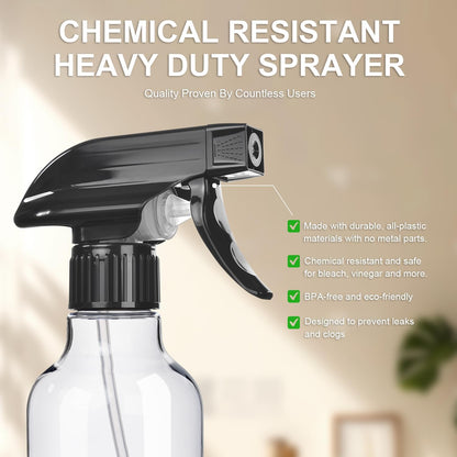 Uineko Spray Bottles 2-Pack, 10 Oz, Mist & Stream, Heavy Duty Spraying Empty Water Sprayer Bottle, BPA Free Plastic Refillable Containers for Cleaning Solutions, Plants, Hair, Essential Oils (Clear)