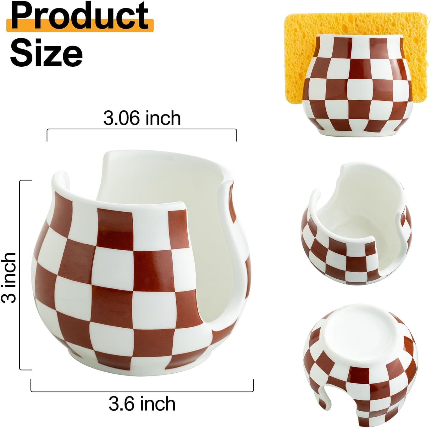 Zoeeker Sponge Holder for Kitchen Sink, Ceramic Dish Sponge Dish Rack Scrubby Caddy Kitchen Organizer Cute Sink Caddy Organizer, Farmhouse Decor, Speckled Glaze