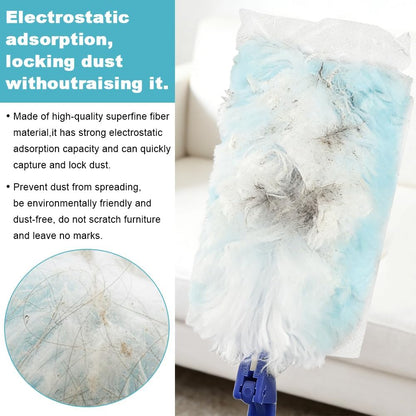 30 Count 360° Heavy Duty Duster Refills Compatible with Swiffers, Feather Duster Refill Disposable Dusters Kit with 2 Handles and 2 Crevice Brushes