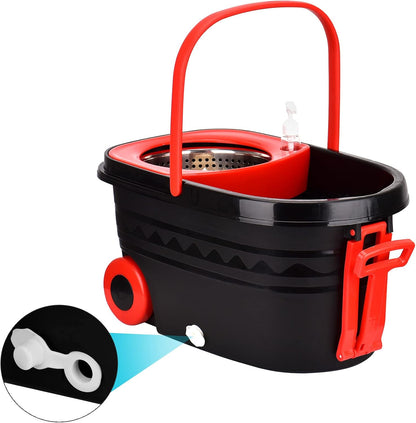 Spin Mop and Bucket with Wringer Set,360° Spin Mop & Bucket Floor Cleaning System Mop Bucket with 61" Adjustable Extended Handle 3 Microfiber Replacement Head Refills