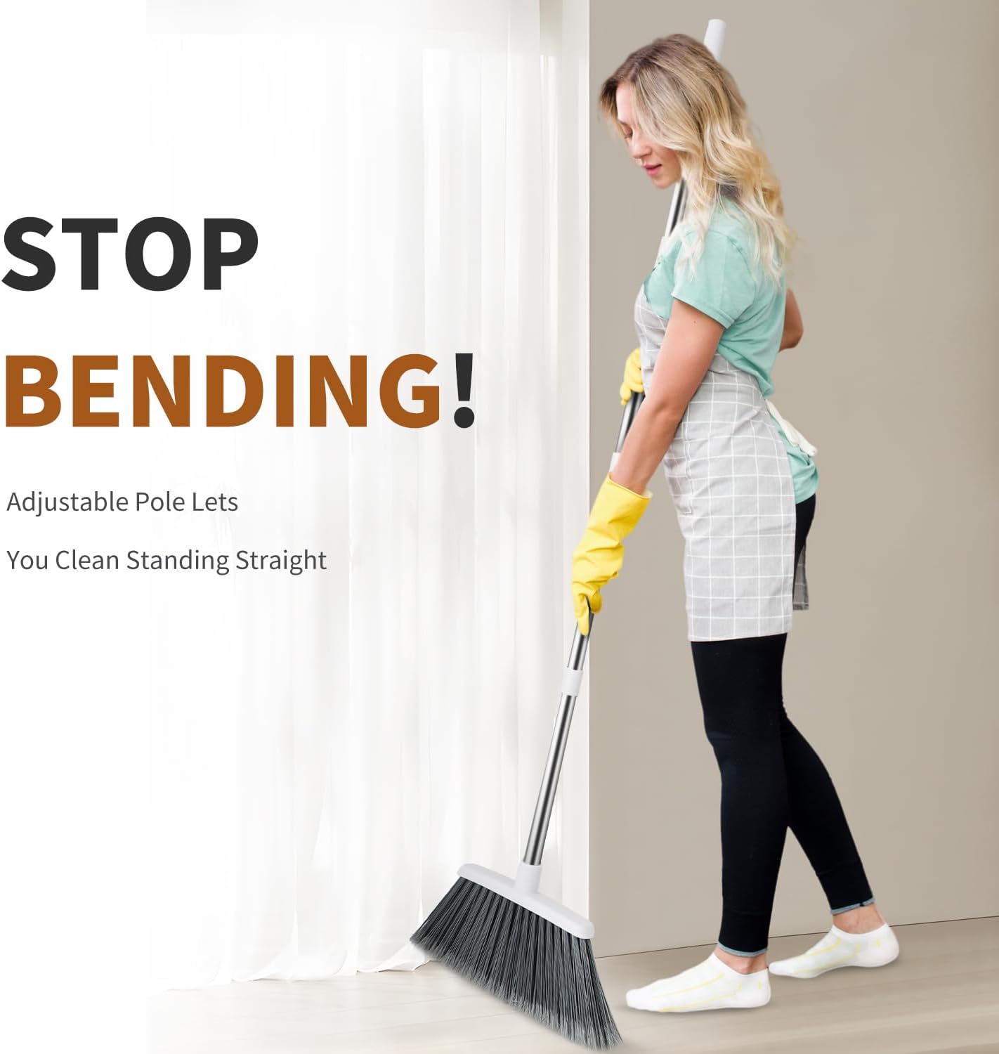 Broom, Outdoor Brooms for Sweeping Indoor, Adjustable 55" Pet Hair Removal Heavy Duty Broom for Floors Home Kitchen Garage Commercial Patio Industrial Snow (Pack of 1)