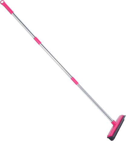 Carpet Hair Removal Broom with 48'' Telescoping Adjustable Handle, Rubber Broom Carpet Rake for Pet Hair Dust Removal Daily Household Cleaning(Pink)