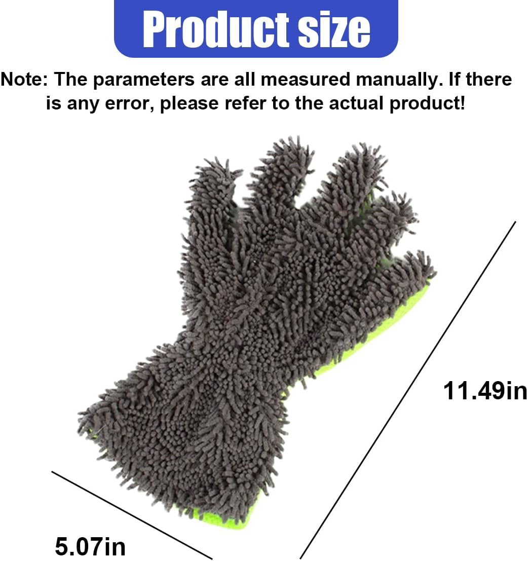 2PCS Car Wash Mitts, Double Sided Chenille Microfiber Dusting Gloves with 5-Finger Design, Anti-Scratch Auto Interior Exterior Detailing Mitt for Cleaning Wheel Tight Spot (Purple)