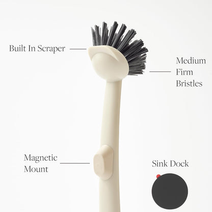 Earth & Mango Magnetic Dish Brush & Scraper, Snaps to Sink, Non-Scratch, Dishwasher Safe, Dish Scrubber – Onyx Black