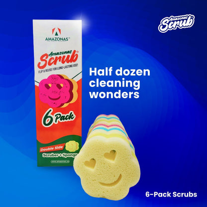 6 Double Side, Amazonas Scrub, Your New Cleaning Essential! This 6-Pack of Double-Sided Scrubber and Sponge is Designed to Simplify Your Cleaning Routine (6 Scrub sponges)