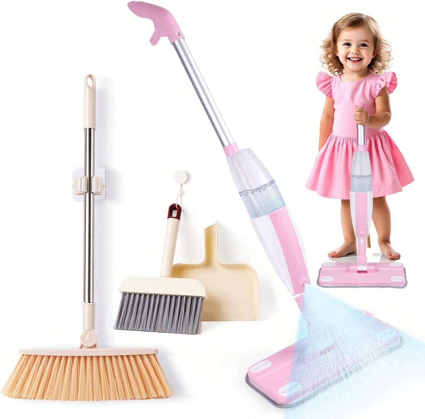 Kids Spray Mop, Fun & Functional Toddler Mop Cleaning Set,Real Working Mini Mop, Pretend Play Toy –Includes Spray Bottle,Washable Microfiber Pads, Montessori Kids Cleaning Toy Set -Green