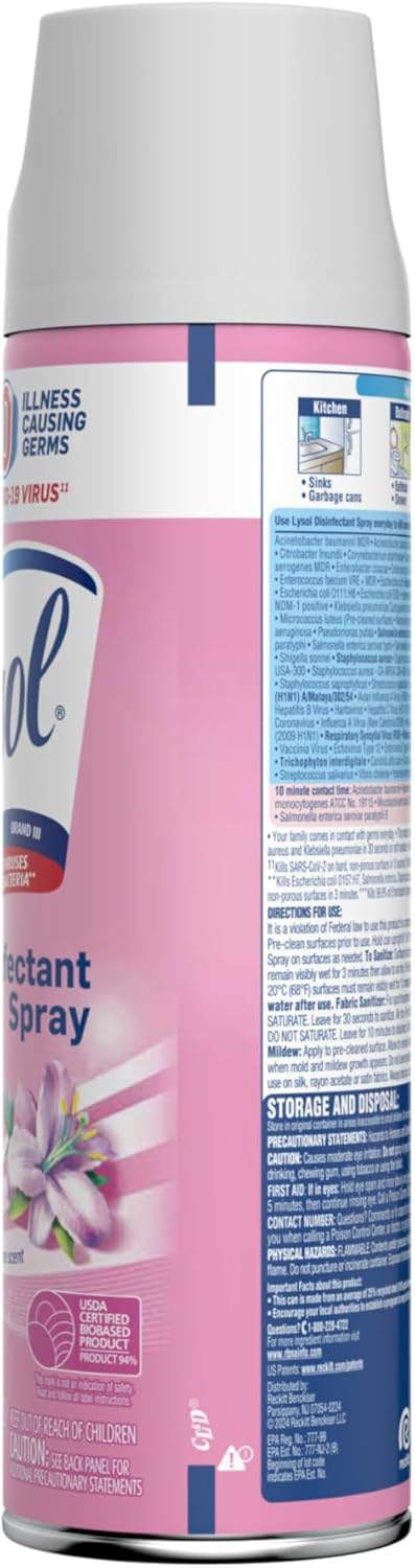 Lysol Disinfectant Spray, Household Essential Cleaning Supplies, Multi-Purpose Room Spray, Antibacterial Sanitizer Spray, Upholstery Deodorizer, Home and Bathroom, Crisp Linen,19 Fl Oz