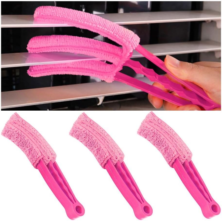 3PCS Mini Duster for Car Air Vent, Automotive Air Conditioner Cleaner and Brush, Vehicle Blind Dust Cleaning Tool for Keyboard, Window, Shutter, Universal for SUV, Truck, RV（Rose Red）