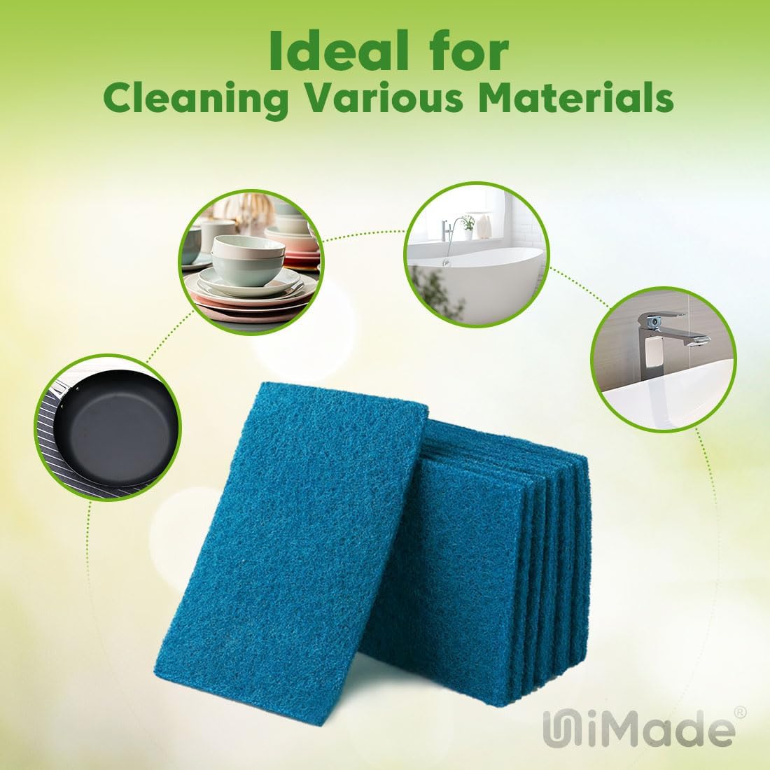UNIMADE Heavy Duty Scouring Pad, 96Pcs Household Scour Pad for Kitchen, Garage and Outdoors, Reusable Dish Scrubber Pads for Pan and Metal Grill - Green